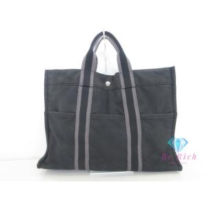 エルメス HERMES フールトゥ MM ブラック 黒 グレー ロゴ キャンバス トートバッグ ハン...