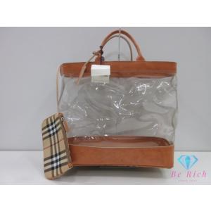 バーバリー BURBERRY ノバチェック クリア トートバッグ ハンドバッグ ポーチ 付 ブラウン...