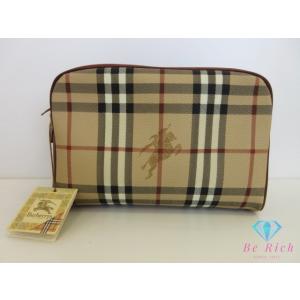 バーバリー BURBERRY クラッチバッグ ポーチ ノバ チェック ベージュ チェック PVC レ...
