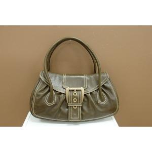 セリーヌ CELINE ショルダーバッグ プリーツ レザー カーキ 【中古】 bk1867