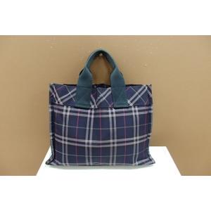 バーバリー トートバッグ チェック柄 ビートチェック キャンバス BURBERRY パープル 【中古...