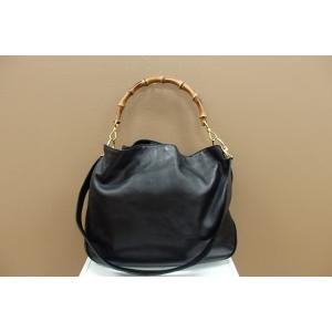 グッチ GUCCI ２Way ショルダーバッグ バンブー 12013 ハンドバッグ ブラック レザー 【中古】bk2145｜be-rich0112