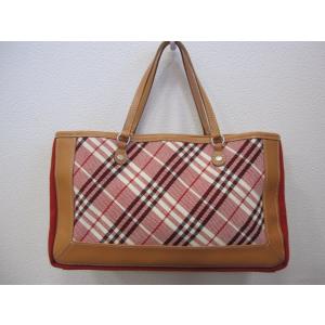 バーバリー ハンドバッグ チェック柄 トートバッグ キャンバス/レザー BURBERRY 【中古】 ...