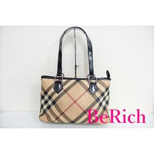 バーバリー BURBERRY 2way トートバッグ ベージュ チェック PVC レザー ロゴ ハン...