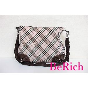 バーバリー BURBERRY ブルーレーベル ショルダーバッグ ピンク チェック ナイロン レザー ...