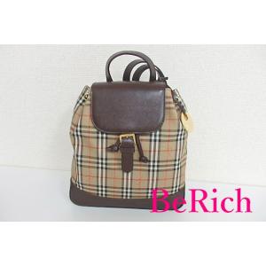 美品 バーバリー BURBERRY バックパック リュック ベージュ チェック キャンバス レザー ...