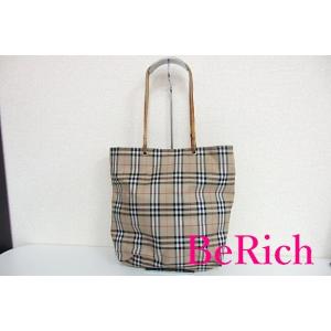 バーバリー BURBERRY トートバッグ ベージュ チェック キャンバス レザー ロゴ ハンドバッ...