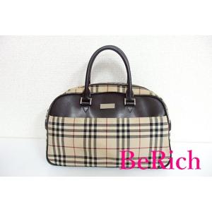 バーバリー BURBERRY ハンドバッグ ミニ ボストンバッグ ベージュ チェック キャンバス レ...