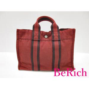 エルメス HERMES トートバッグ ハンドバッグ フールトゥ PM 赤 レッド キャンバス ロゴ ...