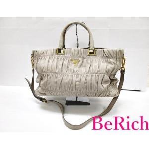 プラダ PRADA 2way ギャザー トートバッグ BN2076 ベージュ レザー ロゴ ハンドバ...