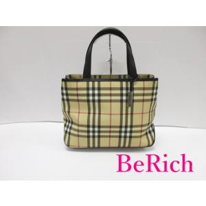 バーバリー BURBERRY ハンドバッグ トートバッグ ブラウン 茶 チェック キャンバス レザー...