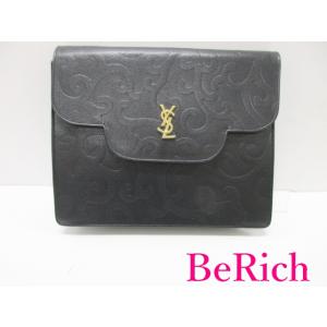 イヴ サン ローラン セカンドバッグ 黒 ブラック レザー クラッチバッグ YSL Yves Sai...