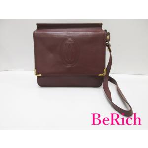 カルティエ Cartier ダブル フラップ ショルダーバッグ マスト ボルドー レザー ロゴ 鞄 ...