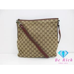 グッチ GUCCI GGキャンバス ショルダーバッグ 113013 レザー 茶 ブラウン ボルドー ...