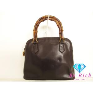 グッチ GUCCI ハンドバッグ バンブー ハンドル レザー ブラウン 茶  ロゴ  鞄 手提げ レディース 【中古】bk8536｜be-rich0112