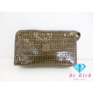 フェンディ FENDI クラッチバッグ ズッキーノ ブラウン 茶 PVC レザー ズッカ ロゴ セカ...