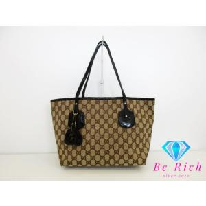 グッチ GUCCI GG トートバッグ 211976 ブラウン キャンバス パテント レザー ショル...