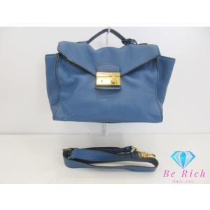 プラダ PRADA 2way ハンドバッグ ショルダーバッグ BT0962 青 ブルー レザー ロゴ...