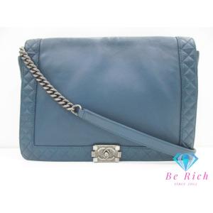 シャネル CHANEL ボーイシャネル チェーン ショルダーバッグ ネイビー 紺 シルバー 金具 レ...