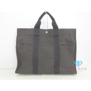 HERMES エルメス トートバッグ エールライン MM 黒 ブラック キャンバス ナイロン ハンド...