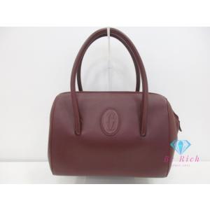 カルティエ Cartier ミニボストンバッグ ハンドバッグ マスト ライン ボルドー レザー ロゴ...