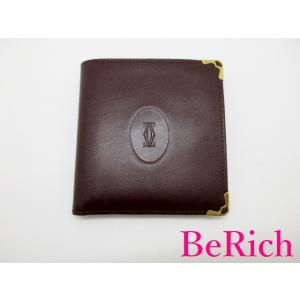 カルティエ Cartier メンズ 二つ折り財布 マスト ライン ボルドー レザー ゴールド 金具 ...