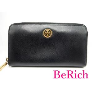 トリーバーチ TORY BURCH ラウンドファスナー 長財布 黒 ブラック レザー ロゴ 二つ折り...