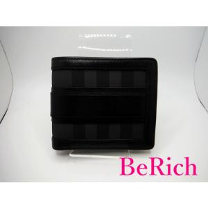 バーバリー 二つ折り 財布 黒 ブラック PVC レザー チェック メンズ BURBERRY 【中古...