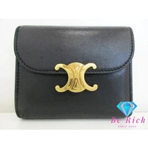 セリーヌ CELINE 三つ折り財布 スモール フラップ ウォレット トリオンフ 10D783 黒 ...