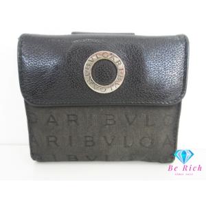 ブルガリ BVLGARI Wホック 二つ折り 財布 25127 ロゴマニア ブラック 黒 キャンバス...