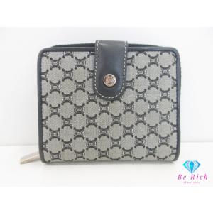 セリーヌ CELINE 二つ折り財布 マカダム ブラック 黒 グレー キャンバス レザー ロゴ コン...