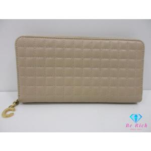 セリーヌ CELINE キルティング レザー ラウンド ファスナー 長財布 グレージュ C ロゴ 二...