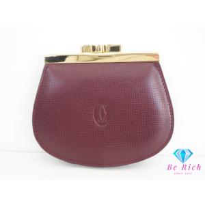 美品 カルティエ Cartier マスト ライン がま口 コインケース 小銭入れ ボルドー レザー ...