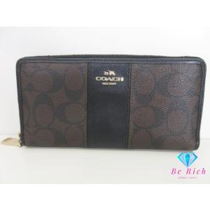 コーチ COACH ラウンド ファスナー 長財布 F54409 シグネチャー ブラウン ブラック 茶...