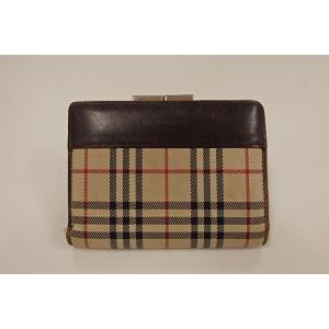 バーバリー ノバチェック柄 がま口財布 二つ折り 札入れ 小銭入れ ベージュブラウン 布/レザー B...