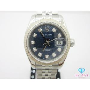 OH済 ROLEX デイトジャスト 10P ダイヤ D番 自動巻き 179174G レディース コンピューター ネイビー WG SS 【中古】 bt3564