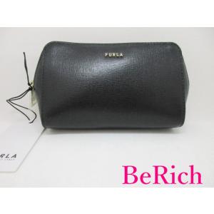 美品 フルラ FURLA エレクトラ コスメ ポーチ 黒 ブラック レザー ロゴ 化粧 アクセサリー 小物 【中古】sh1537