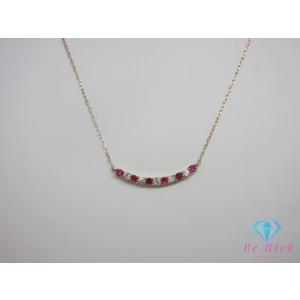 K18 PG ルビー 0.09ct ダイヤモンド 0.11ct 付 横ライン デザイン ネックレス ...