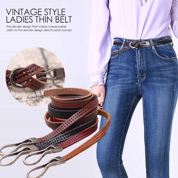 レディース ベルト ヴィンテージ 本革 細ベルト レザー カジュアル 女性用 牛床革 本革 レザーベ...