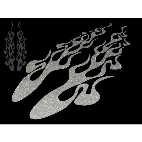 ファイヤーパターンカッティングステッカー フレイムスB 左右セット シルバーラメ