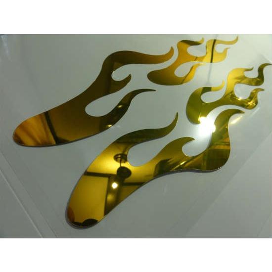 ファイヤーパターンステッカー 鏡面ゴールドミラー フレイムスC 車 バイク スノボ板