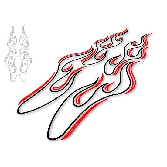 2色ファイヤーパターンステッカー C ピンストライプ風 ブラック×縁レッド 左右セット 車やバイクに