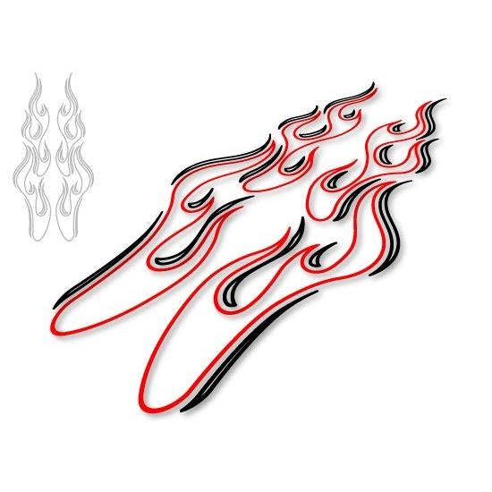 2色ファイヤーパターンステッカー C ピンストライプ風 レッド×縁ブラック 左右セット 車やバイクに