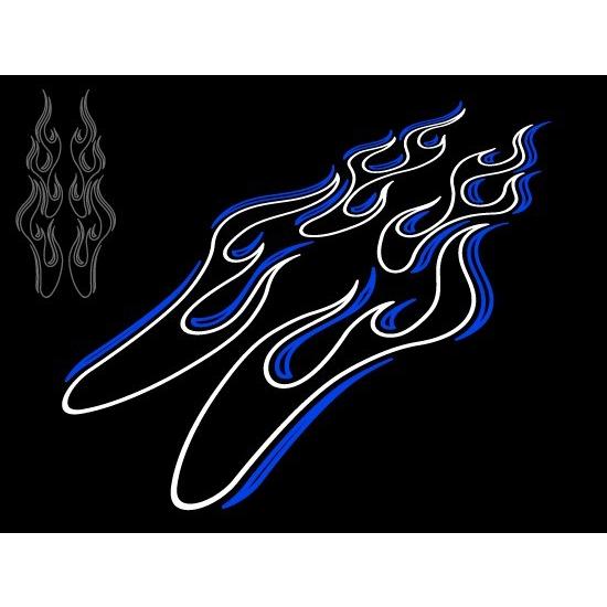 2色ファイヤーパターンステッカー C ピンストライプ風 ホワイト×縁ブルー 左右セット 車やバイクに