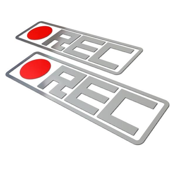 ドライブレコーダー録画中ステッカー「REC」車の煽り運転防止 防犯 防水 メッキ風鏡面シルバー・レッ...
