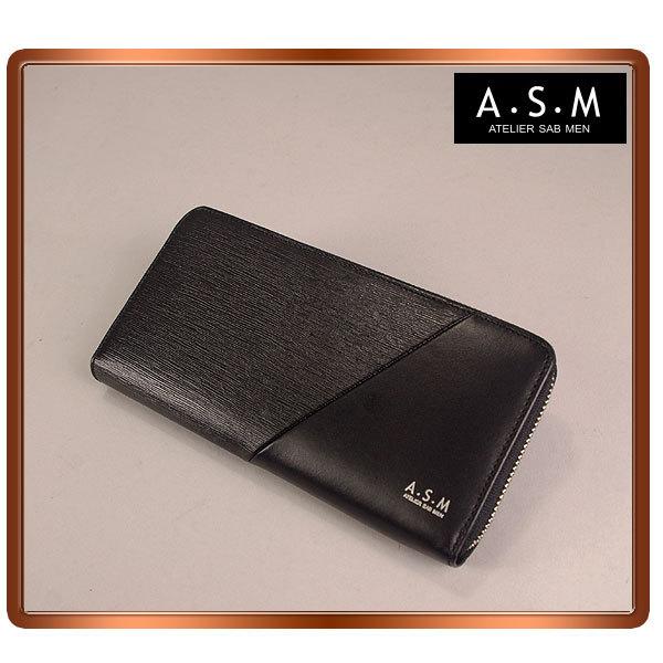 [A.S.M]　アトリエサブメン　ラウンドファスナー長財布/ディアゴナル/ブラック　　156605