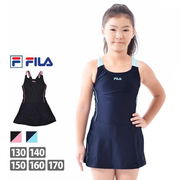 スクール水着 FILA オールインワン型 女子 スカート 一体型 ワンピース スイミング 女児 ネコ...