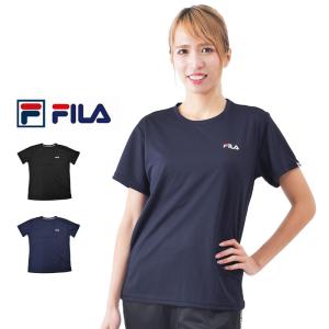 FILA フィラ Tシャツ レディース 半袖 ランニングウェア クルーネック スポーツウェア ヨガウェア 冷感 UVカット 体型カバー 412604 M/L/LL ネコポス送料無料