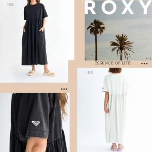 ロキシー ロングワンピース レディース 通販 新作 人気 女性 半袖 かわいい おしゃれ ギフト プレゼント オーバーサイズ 黒 白 ロゴ ROXY RDR251092