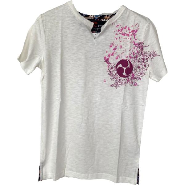 沖縄Tシャツ　BINS　Tシャツ シーサー 白 琉球家紋　琉球Tシャツ
